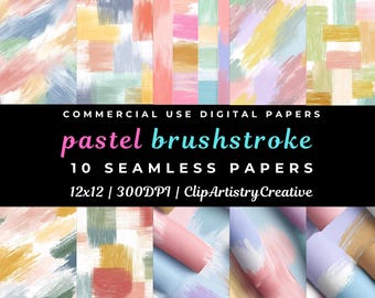 Paquete de fondo digital sin costuras con patrón de pinceladas de papel digital pastel para uso comercial, páginas de álbumes de recortes, diseño digital con pintura desordenada PNG