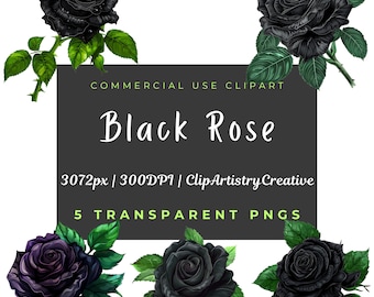 Paquete de imágenes prediseñadas florales de rosas negras, fondo transparente PNG, descarga digital, paquete de imágenes prediseñadas de rosas góticas, flores de Halloween