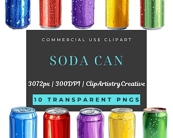 Soda Can clipart bundle PNG transparent background instant digital download, Soda Can clip art images PNG, drinks clipart, soft drink png