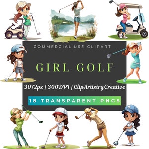 Lady Golfer Girl Golf clipart bundle PNG transparent background digital download | Girl Golf clip art | Girl golfer clipart | lady golfing