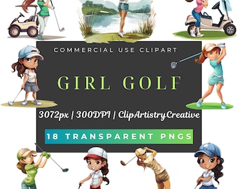 Lady Golfer Girl Golf clipart bundle PNG transparent background digital download | Girl Golf clip art | Girl golfer clipart | lady golfing