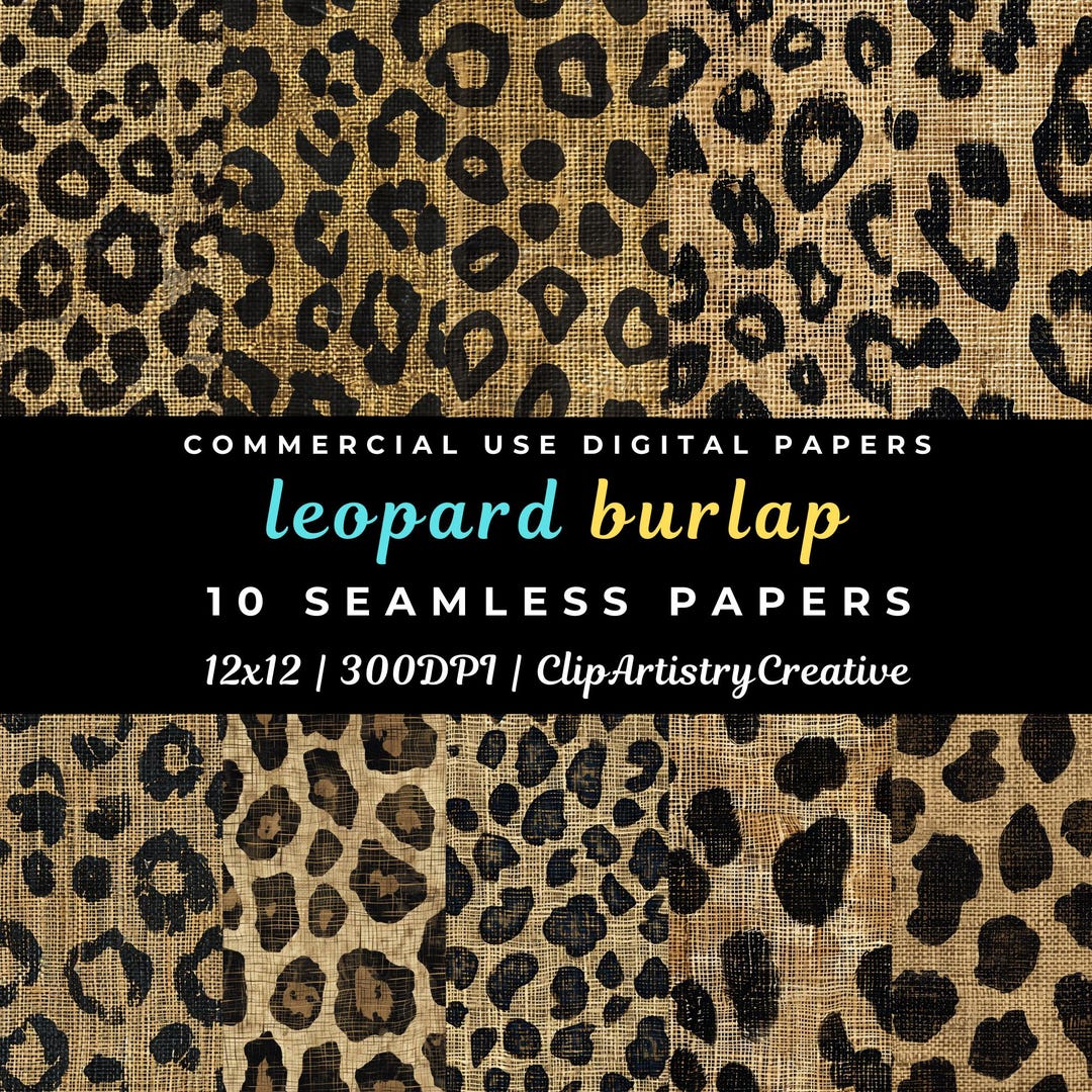 Leopard Burlap Background Pages Seamless Digital Paper Pack Commercial ...