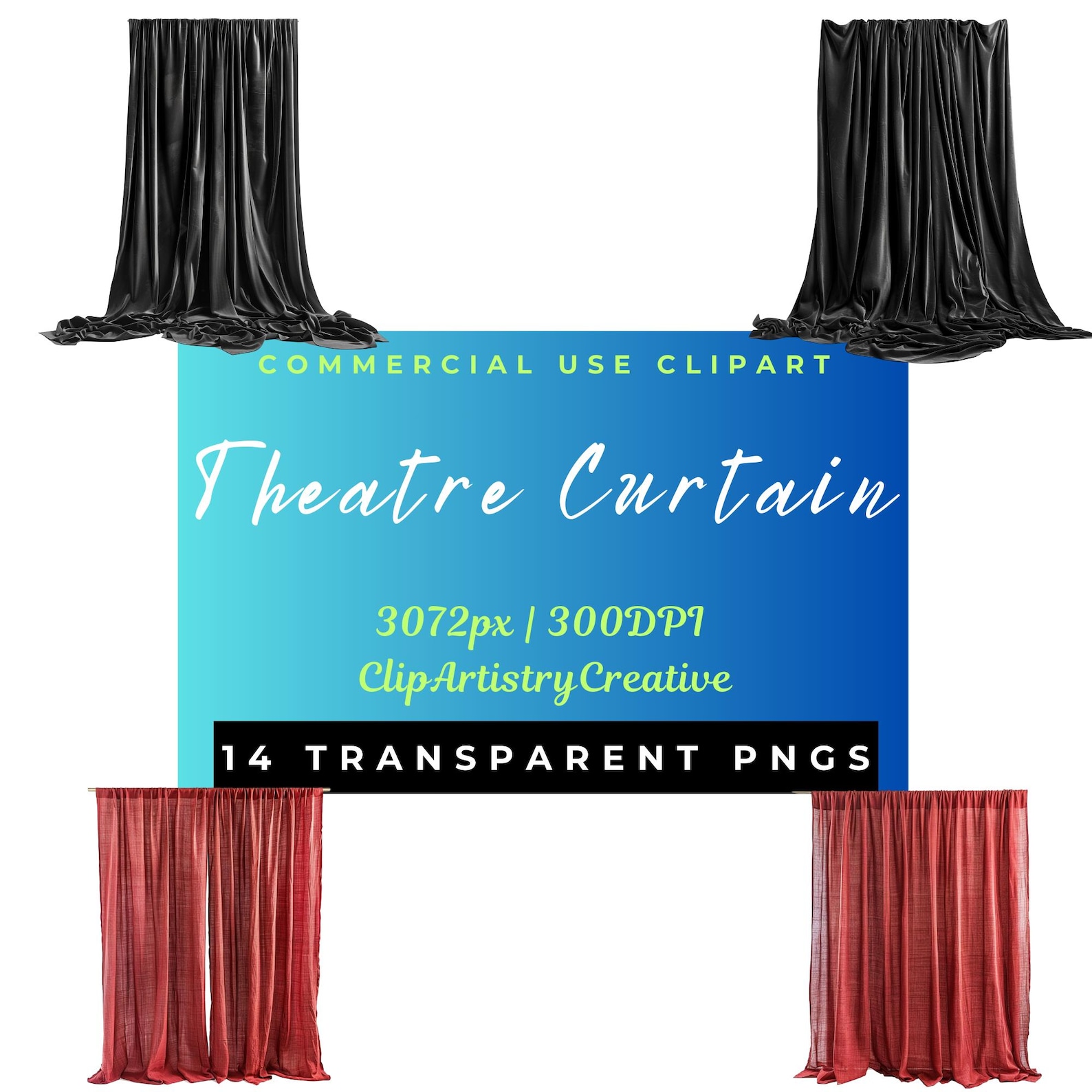 Theater Curtain Clipart Clip Art Bundle PNG Transparent Background ...