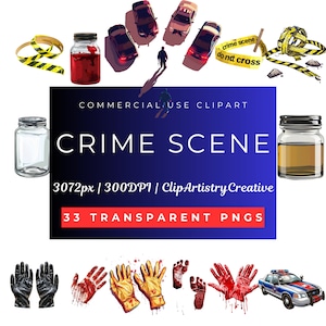 Crime Scene clipart bundle PNG transparent background digital download, Police clipart, Crime clip art, Investigator clipart images