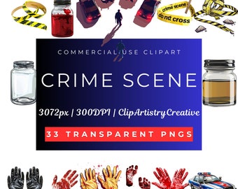 Crime Scene clipart bundle PNG transparent background digital download, Police clipart, Crime clip art, Investigator clipart images