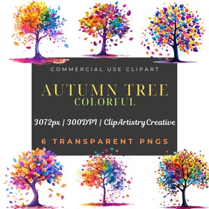Autunno Alberi colorati clipart bundle PNG sfondo trasparente download digitale, Clip art autunnale, Clipart stagionale, grazioso albero png