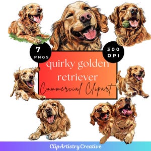 Quirky Golden Retriever clipart PNG transparent background digital download | Cute Playful Dog clip art | dog playing pngs