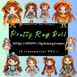 Pretty Rag Dolls clipart PNG fundo transparente download digital, imagens de clipart de boneca de pano de brinquedo infantil, clipart de boneca de menina bonita