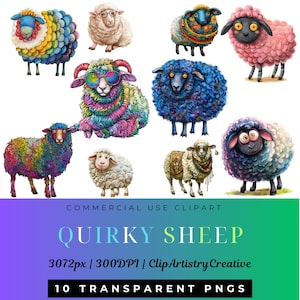 Quirky Sheep Animals clipart PNG transparent background instant digital download, funny sheep clip art image, animal clipart invitation