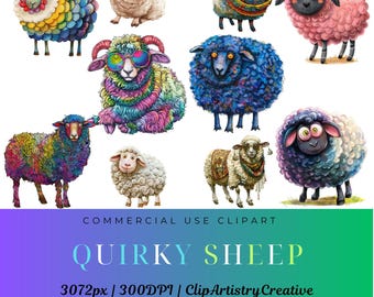 Quirky Sheep Animals clipart PNG transparent background instant digital download, funny sheep clip art image, animal clipart invitation