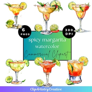 Spicy Margarita Watercolor clipart bundle PNG transparent background digital download | Bar Menu Clipart | Wedding Drinks Sign | Bar Cart