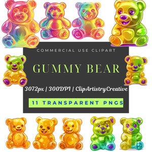 Gummy Bears cute clipart bundle PNG transparent background instant digital download, food clipart, candy clipart, lollies clipart