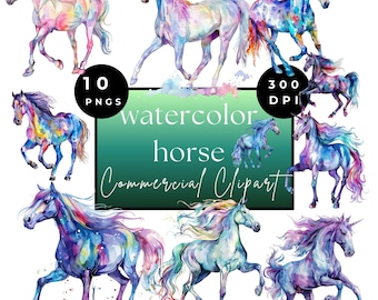 Watercolor Horse clipart bundle PNG transparent background digital download | Watercolour animals clip art images | Pretty horse clipart