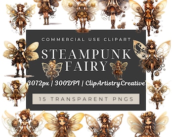 Paquete de imágenes prediseñadas de hadas Steampunk PNG fondo transparente descarga digital, imágenes prediseñadas de hadas, imágenes prediseñadas de Steampunk, imágenes prediseñadas de fantasía