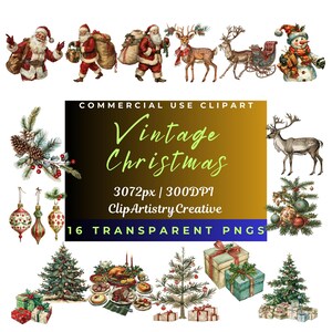 Vintage Christmas clipart PNG transparent background digital download, Holiday Christmas Junk Journal Scrapbooking Clipart images