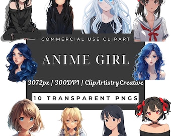 Anime Girl clipart bundle PNG transparent background digital download, anime clip art bundle pack, anime female images, anime women clipart