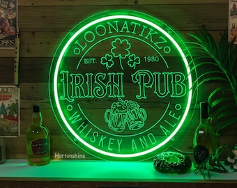 Placa de neon personalizada para pub irlandês, neon personalizado para bar irlandês de uísque, decoração de pub para irlandeses, placa de bebida, placa de bebida irlandesa, presentes para o dia dos pais