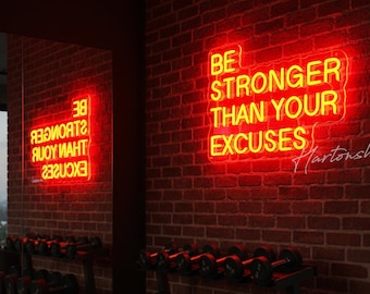 Letrero de neón "Sé más fuerte que tus excusas", decoración motivacional para el gimnasio