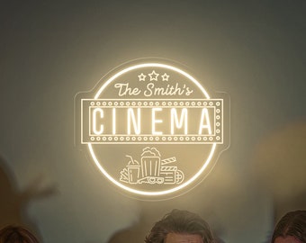 Custom Movie And Popcorn neon sign, Personalized Family Cinema neon light, Home Theater Name Sign, Man Cave Decoration,  Housewarming Gift