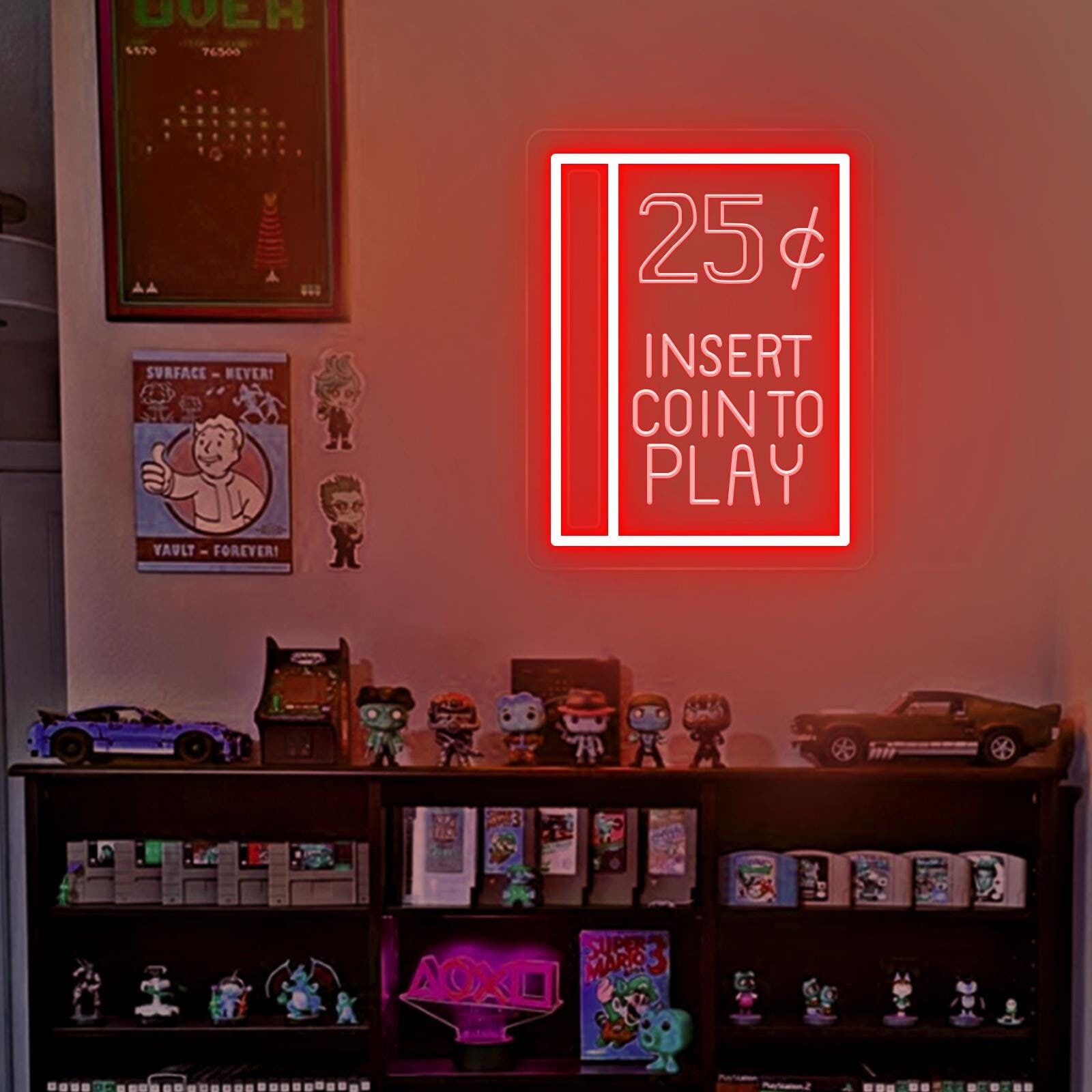 25 Cents Coin Slot Neon Sign, Arcade Machine Neon Light, Gifts For Gamers, Insert Coin To Play Wall Art, Game Room Decor ,Game Machine Neon