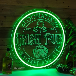 Insegna al neon personalizzata per pub irlandese, insegna al neon personalizzata per bar irlandese con whisky, decorazioni per irlandesi, insegna per bere, insegna per bere irlandese, regali per la festa del papà
