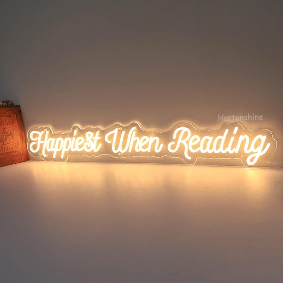 Happiest When Reading neon sign, Book Club Neon light, Reading Room Decor, Library Neon Sign,  Book Club Gift, Book Lover Gift, gift for kid