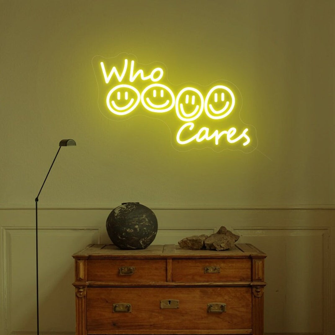 Who Cares Neon Sign, Album Receipt Rex Sign, Inspired Neon, Smiley Face ...