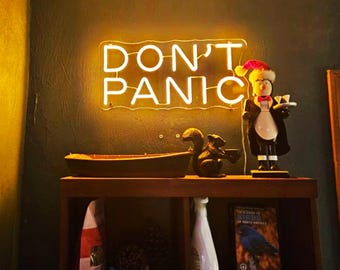 Don't Panic neon, Book Lover Gift, Bookish Decor Sign, Book Obsessed LED Decor, Back to school gift, mental health neon, positive wall art