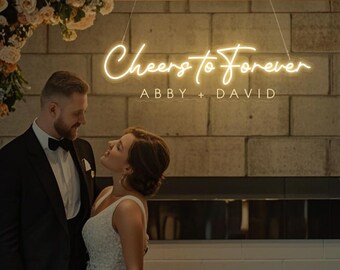 Benutzerdefinierte Prost für immer Leuchtreklame, Hochzeit Hintergrund Neonlicht, Verlobungsfeier Foto Kulisse, personalisierte Hochzeit Wandbehänge