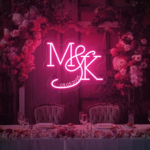 Custom Wedding Initials Neon Sign,Minimalist Wedding Monogram,Couple Name Light,Mr and Mrs Monogram, Rustic Wedding Backdrop Reception Decor