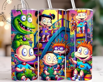 Rugrat tecknad wrap 20 oz smal tumbler wrap design sublimeringsdesign digital nedladdning PNG direkt digitalt endast. 90-talsnostalgi