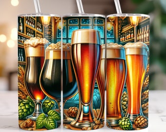 Beer Tumbler Wrap 20 oz Skinny Tumbler Wrap Designs Sublimation Design Digital Download PNG Instant DIGITAL only, Beer Lover Gift