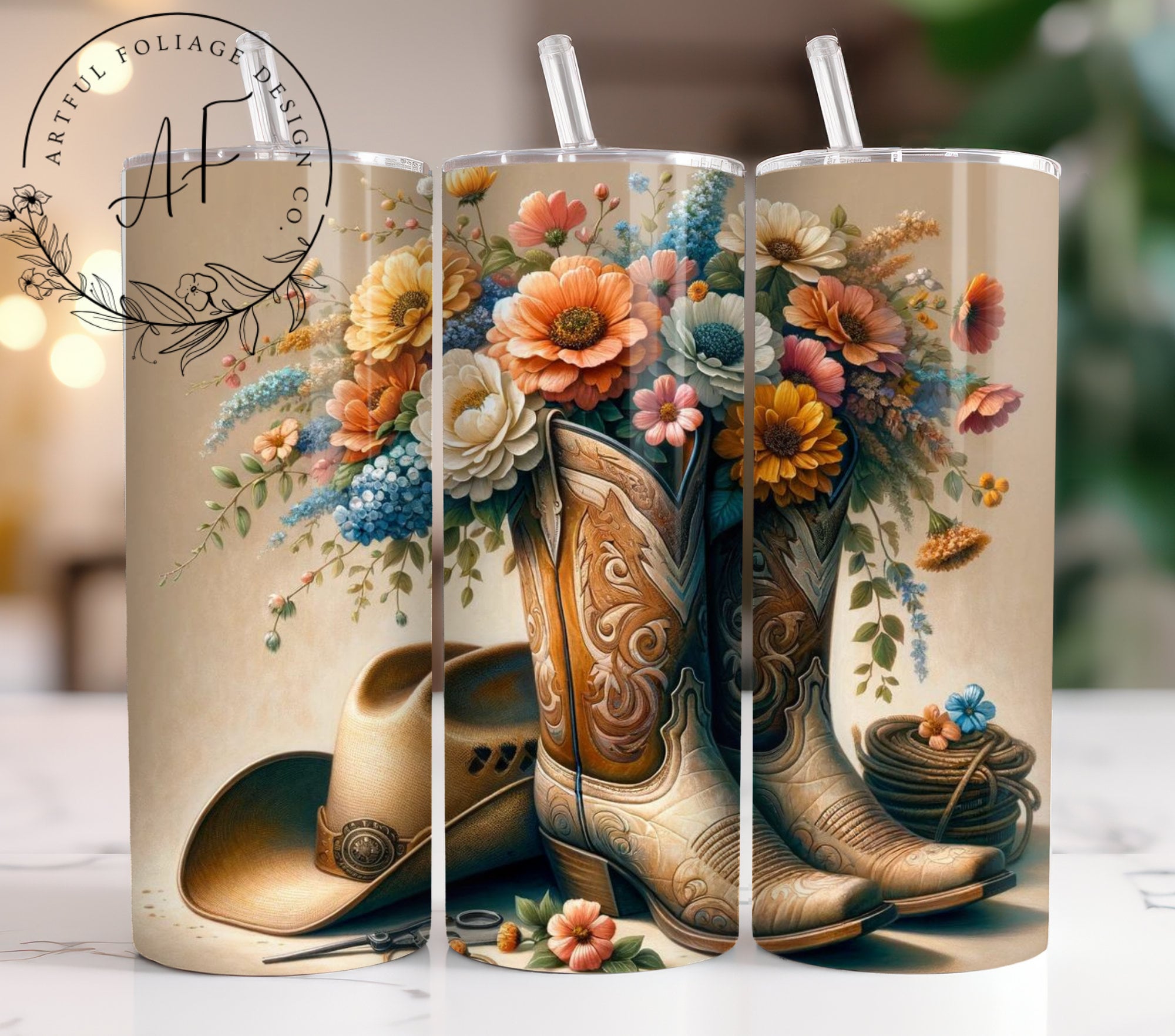 Cowgirl Boots 20 Oz Skinny Tumbler Wrap Designs Sublimation Design ...