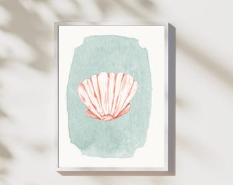 Coral Seashell Watercolor Print: Coastal Beach Wall Art (Digital Download)