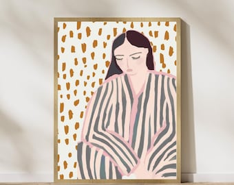 Abstract Woman Portrait Print : Colorful Boho Wall Art, Digital Download