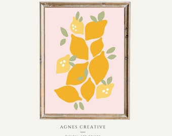 Abstract Lemon Fruit Print | Printable Digital Download | Colorful Lemon Printable | Lemon Wall Art Print | Fruit Market Kitchen Print
