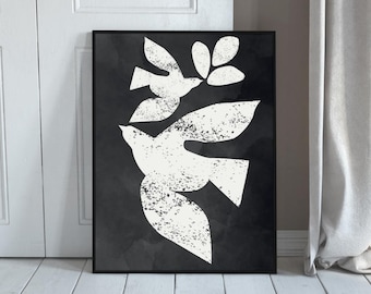 Minimalist Dove Art Print : Black and White Abstract Bird, Digital Download
