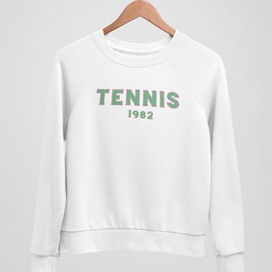 Vintage Tennis 1982 Sweatshirt - Retro Sports Crewneck Jumper para homens e mulheres, presente para amantes de tênis, vestuário esportivo, vestuário para fãs de esportes
