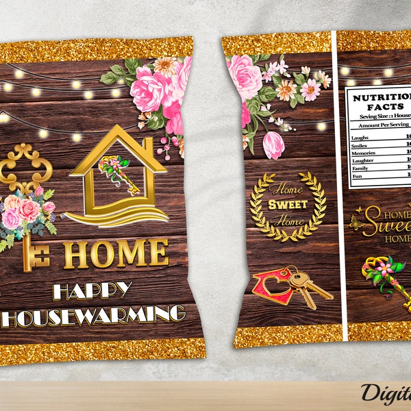 Home Sweet Chip Bag Printable, Housewarming Party Chip Bag, New Home Party, Housewarming Party Decoration, House keys, Digital Download