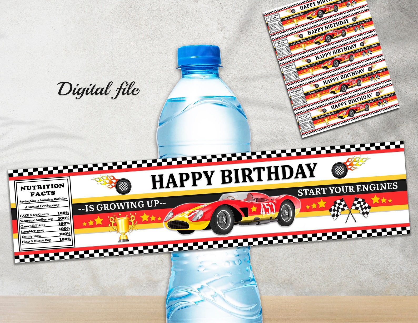 Racing Water Bottle Label Printable, Race Car Birthday, Race Car Water ...