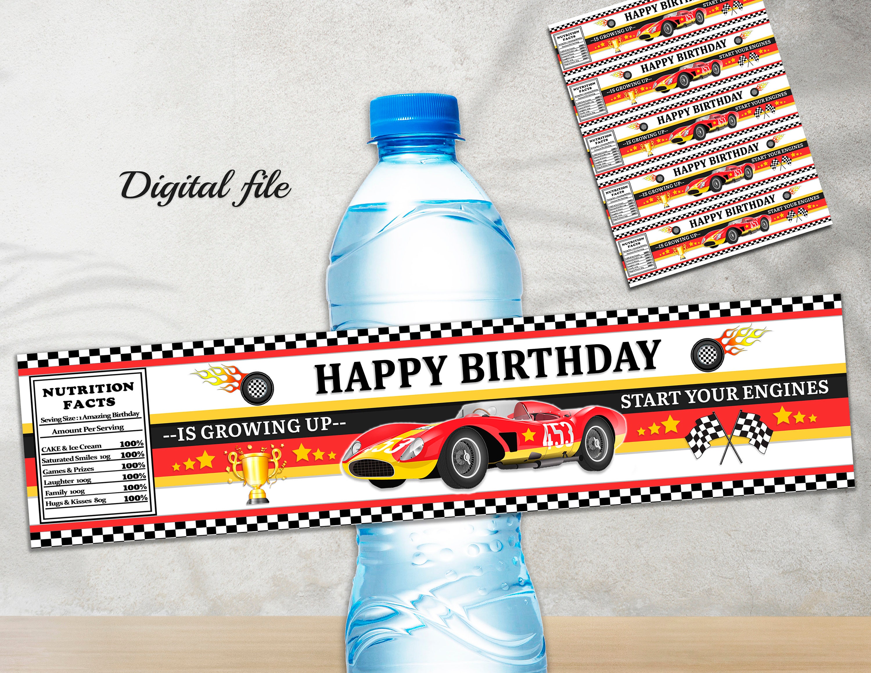 Racing Water Bottle Label Printable, Race Car Birthday, Race Car Water ...