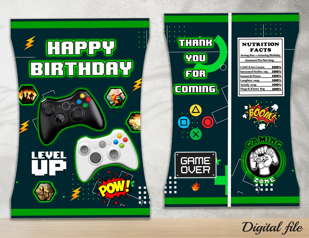 Video Game Chip Bag Printable, Gamer Party Chip Bag Wrappers, Video ...