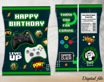 Video Game Chip Bag Printable, Gamer Party Chip Bag Wrappers, Video Game Birthday Party, Gamer Wrappers, Gamer Chip Bag, Digital Printable