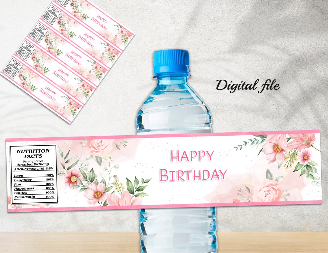 Blush Floral Water Bottle Labels, Blush Pink Floral Birthday, Pink ...