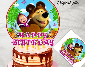 Masha and the Bear Cake Topper, Masha and the Bear Birthday Party, Favor Bag, Masha Birthday, Masha and the Bear Cupcake Topper Printable