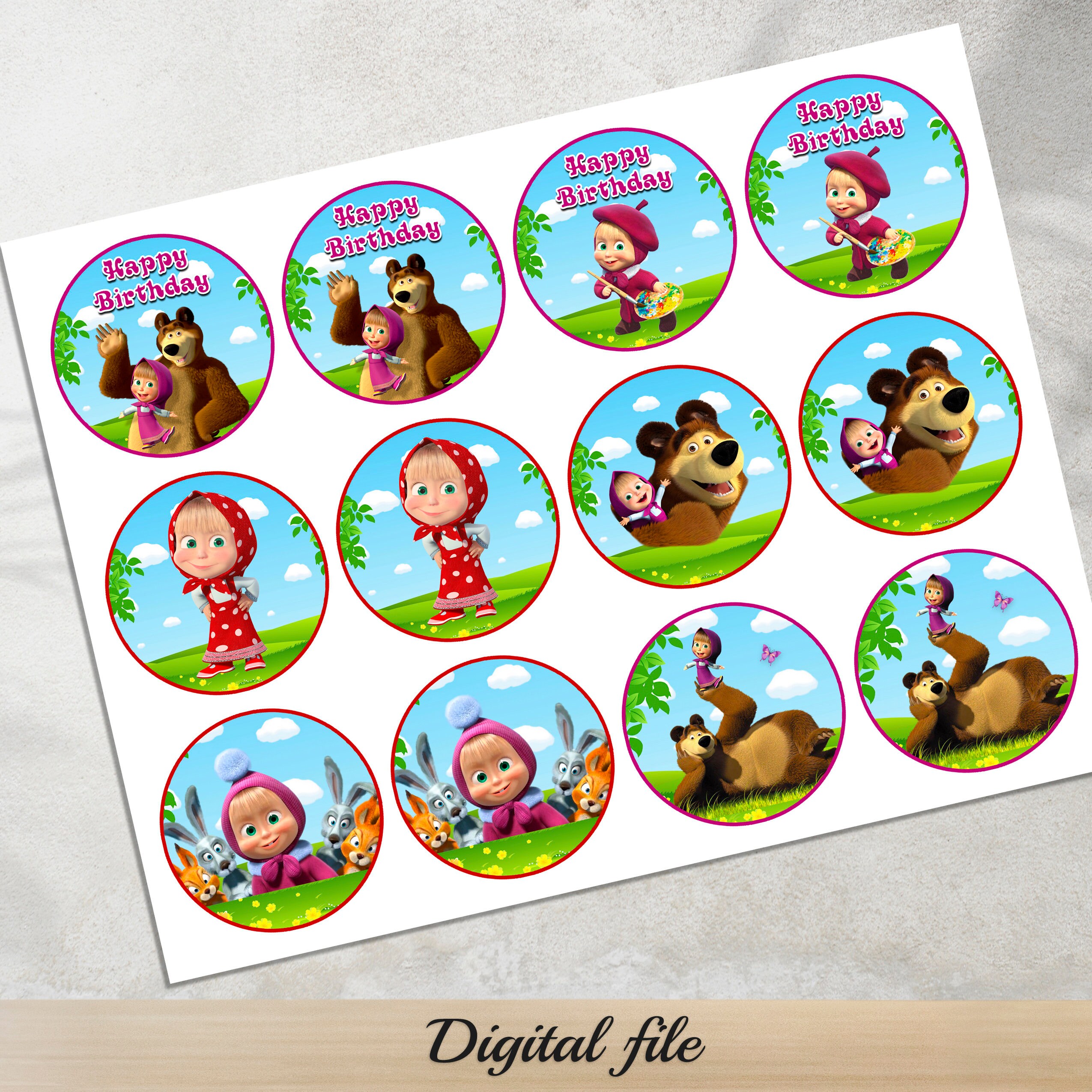 Masha and the Bear Cupcake Toppers, Masha and the Bear Birthday Party ...