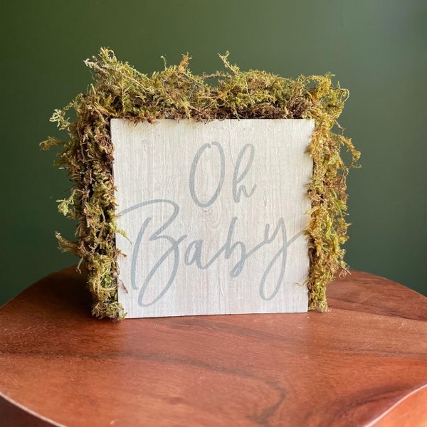 Oh Baby Enchanted Forest Wood Block with real Preserved moss. Baby shower, nursery, decor.