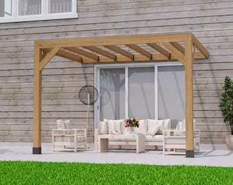 10x12 Modern Pergola Plans - Attached Lean To Pavilion Blueprint - DIY Patio Cover & Wooden Gazebo Woodworking Plans (PDF)