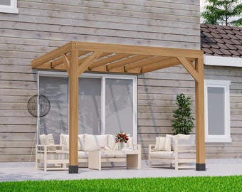 10x10 Modern Pergola Plans - Attached Lean To Blueprint - Flat Roof Patio Cover & DIY Wood Canopy Woodworking Plans (PDF)