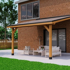Progetti fai da te per pergola a falda unica 12x14 - Progetti di falegnameria per copertura patio annessa - Padiglione coperto moderno (Download PDF)